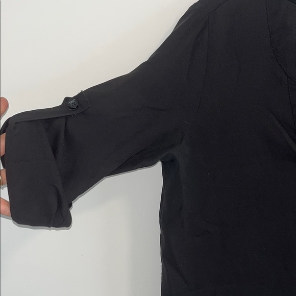 New York & Company Black Asymmetric V-Neck Tunic with Roll-Tab Sleeves - Picture 3 of 5